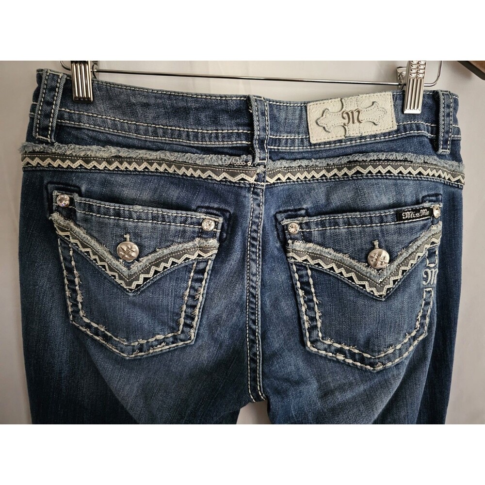 Miss Me Womens 31 Bootcut Jeans Medium Wash Embellished Flap Pocket Denim